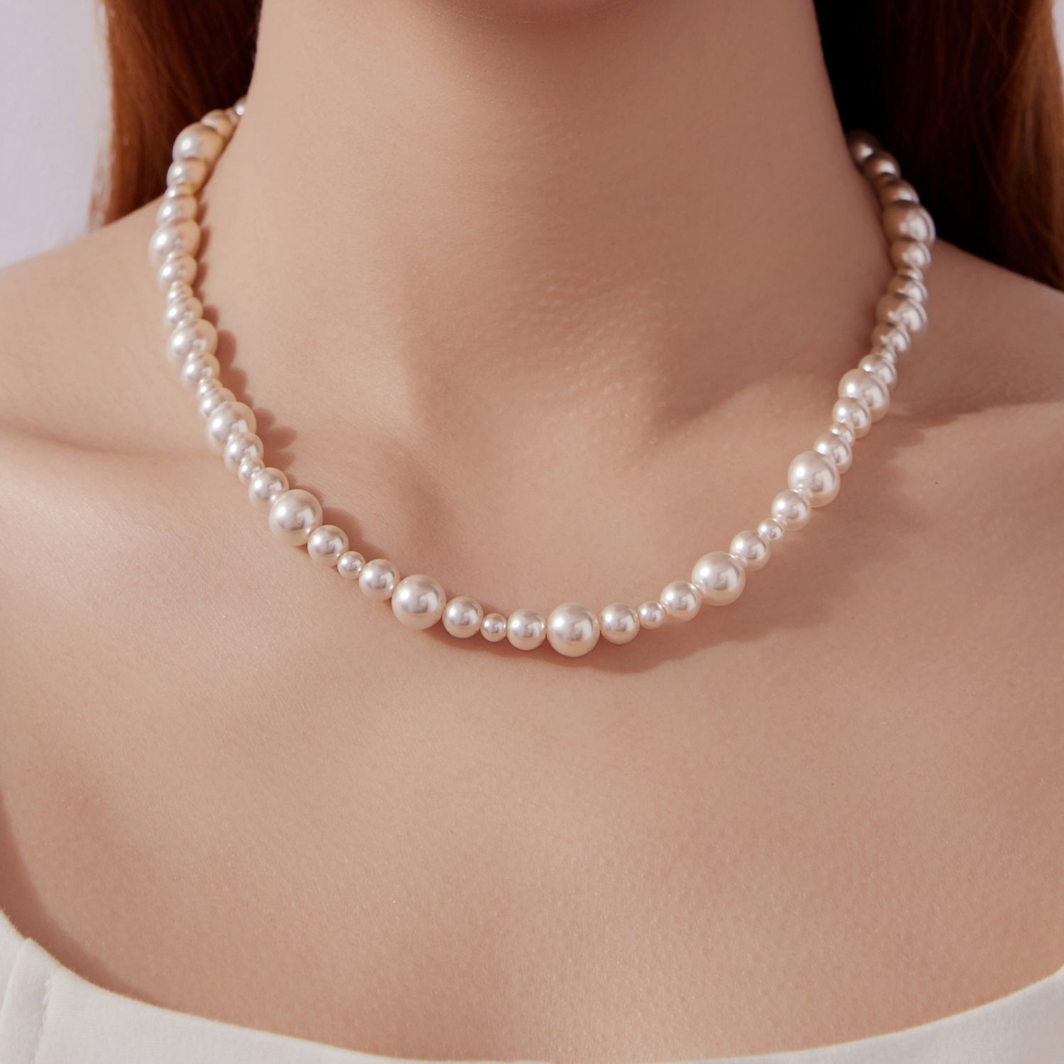 925 Sterling Silver White Gold Plated Necklace with Synthetic Pearls for Women DestGlow
