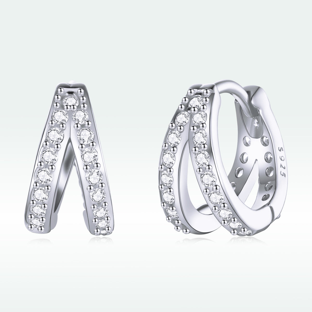 S925 Sterling Silver Earrings with Pavé Setting CZ, 1.1*0.6cm, for Women DestGlow