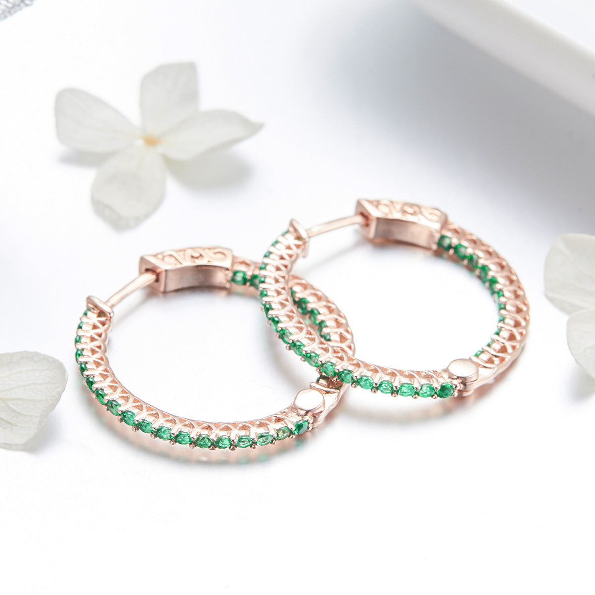 925 Sterling Silver Plated Rose Gold Pavé Setting CZ Earrings DestGlow