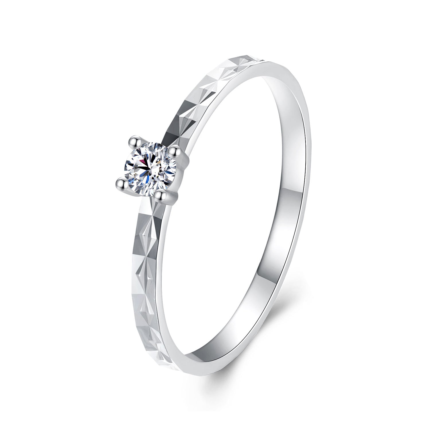 925 Sterling Silver Moissanite White Gold Plated Ring Size 6 DestGlow