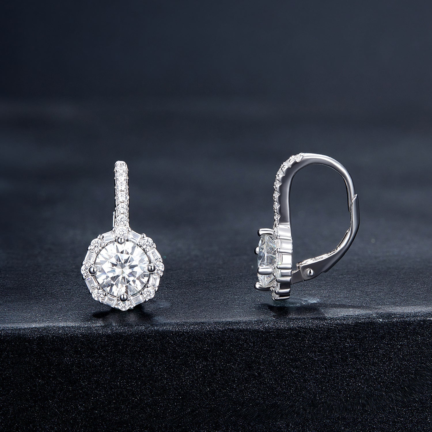 925 Sterling Silver Moissanite Earrings with Pavé Setting, 1.9x1.0cm for Women