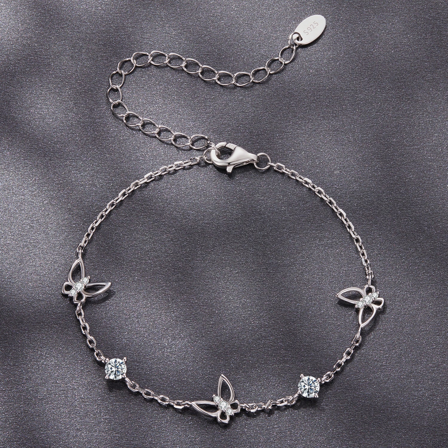 925 Sterling Silver White Gold Plated Bracelet with Moissanite, 15+6cm, for Women DestGlow