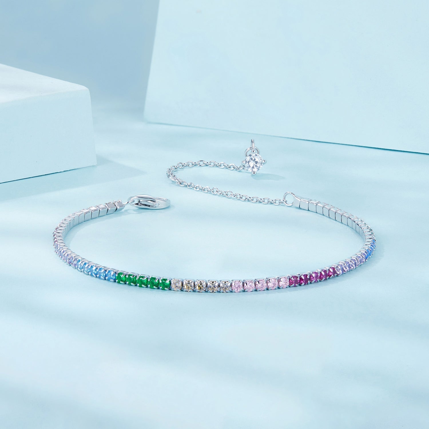 925 Sterling Silver Pave Setting White Gold Bracelet 160+60mm for Women DestGlow