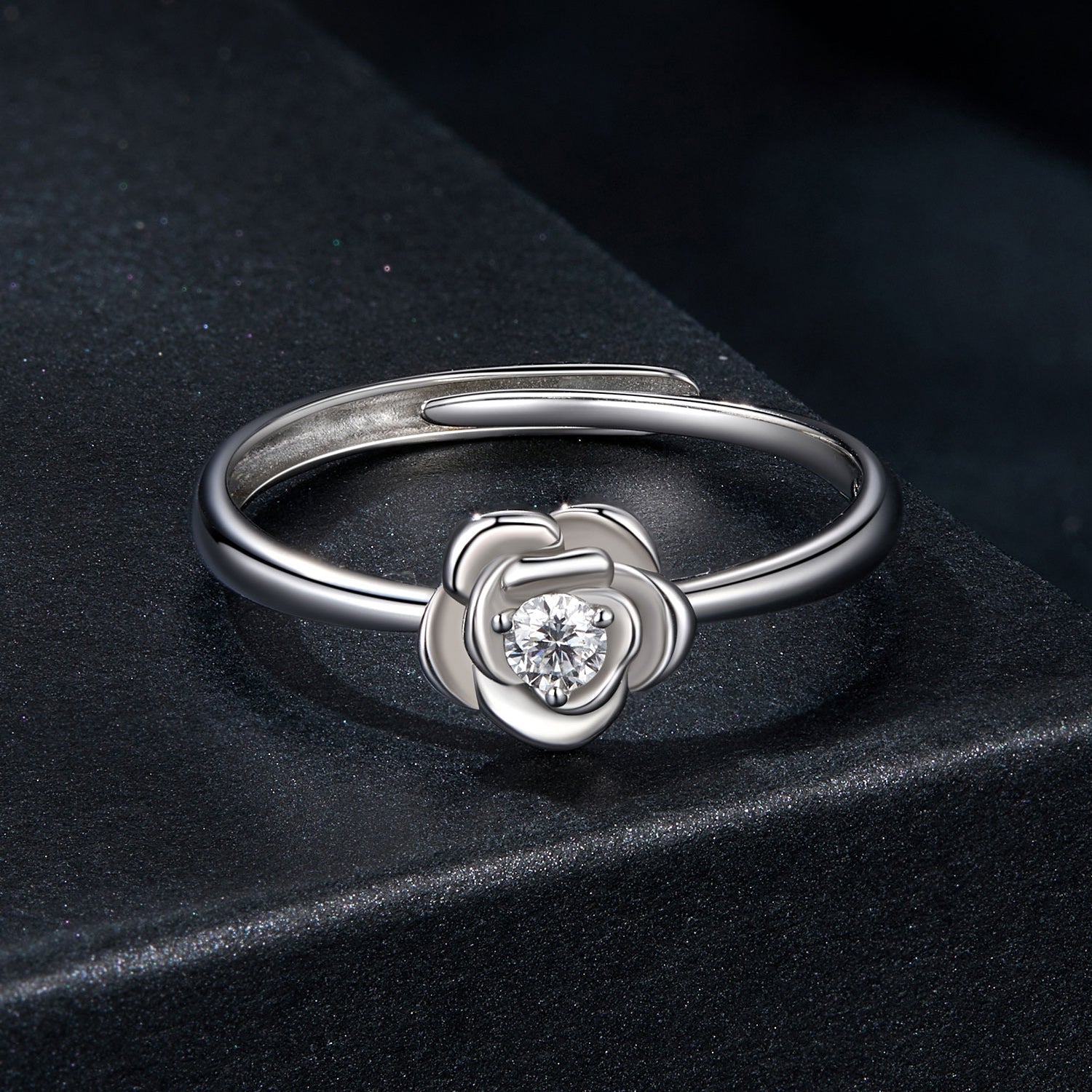 925 Sterling Silver White Gold Plated Moissanite Ring Size E for Women DestGlow