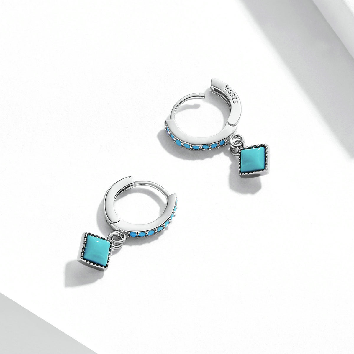 S925 Sterling Silver Turquoise Earrings - 2.1*0.7cm for Women DestGlow