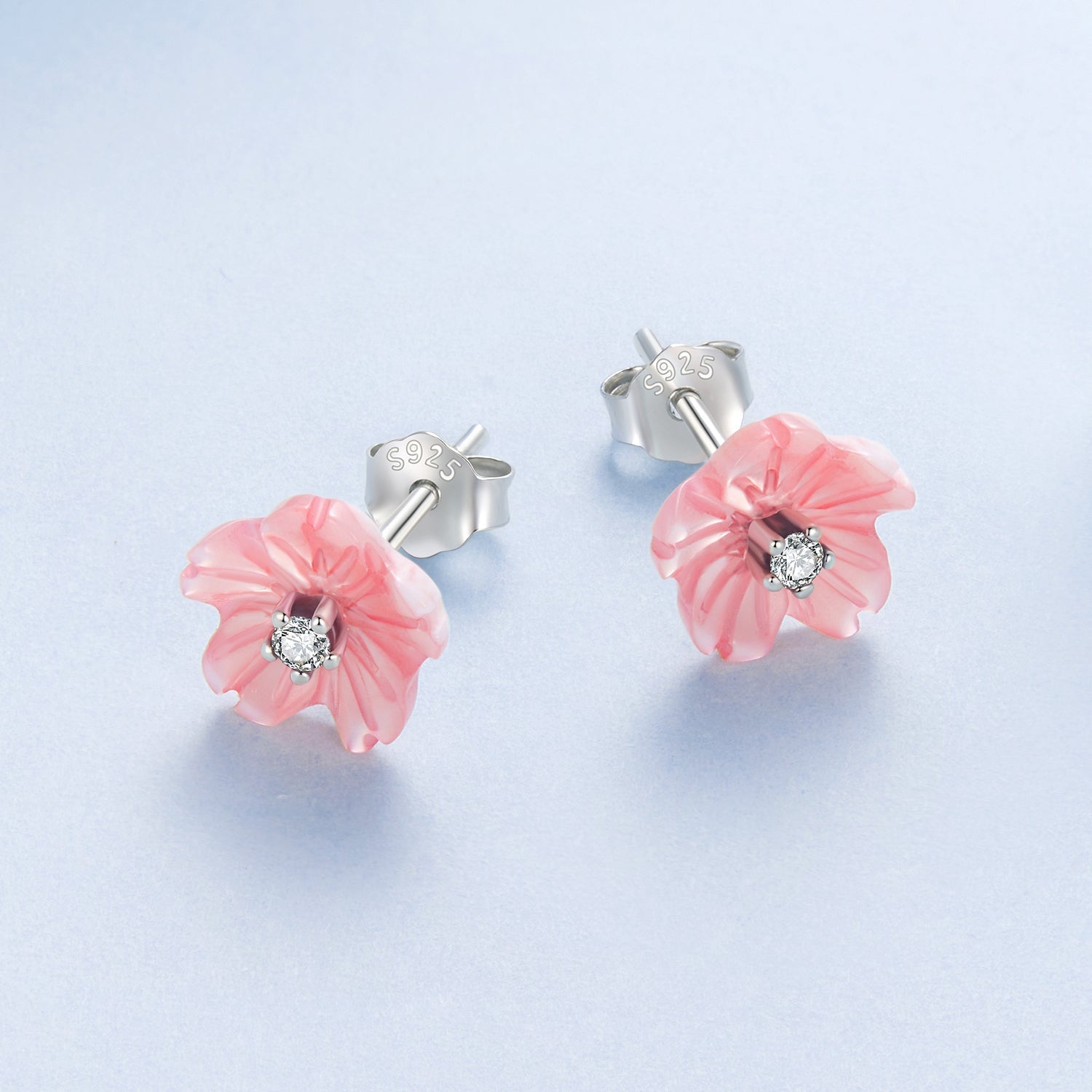 925 Sterling Silver Earrings with High-Quality Nacre and Pavé CZ, Oxidized Silver DestGlow