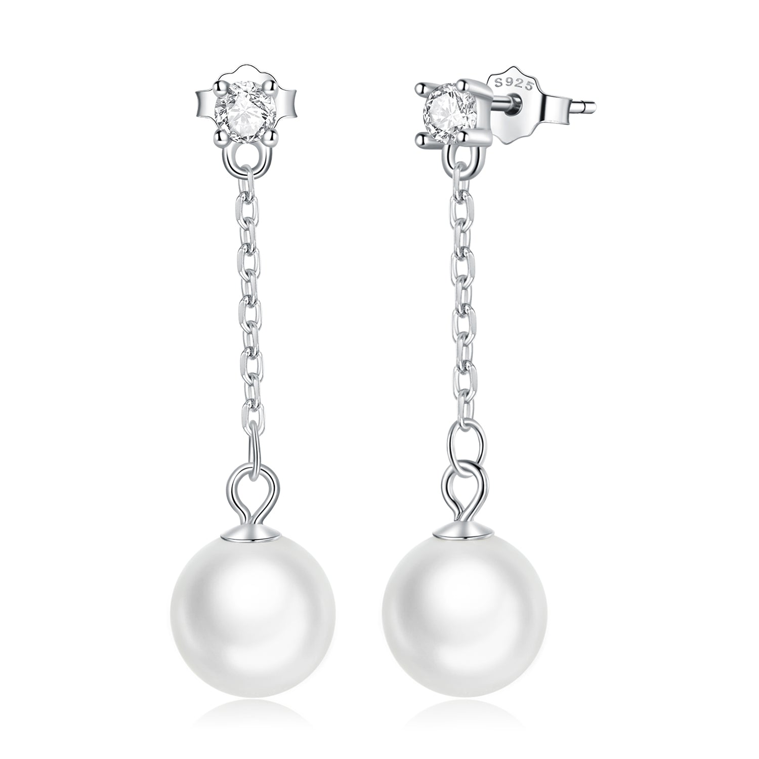 925 Sterling Silver Earrings with Pavé Setting CZ & Quality Shell Pearl DestGlow