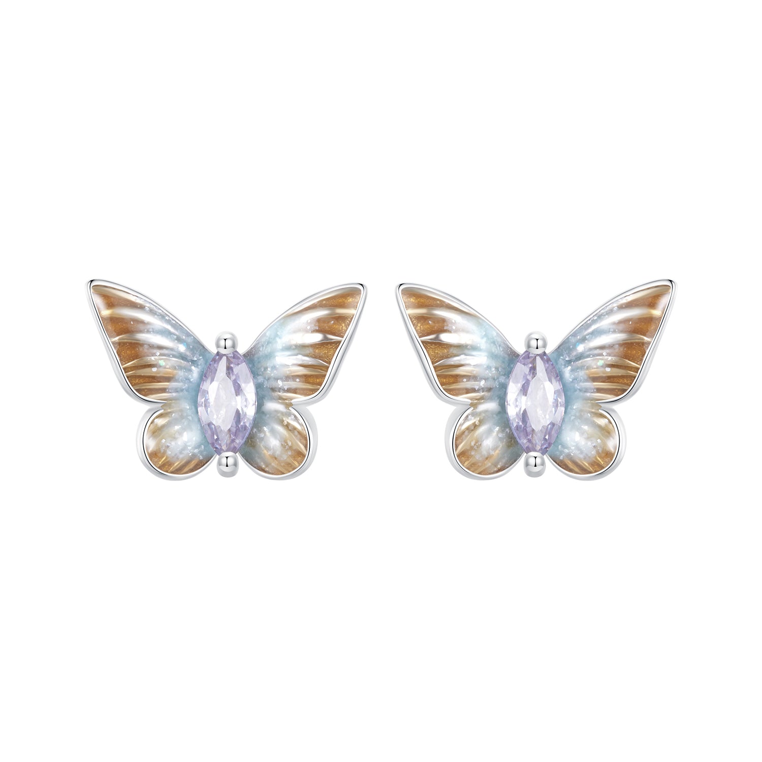 925 Sterling Silver Earrings with Enamel and Pavé Set CZ, 7x10mm, White Gold Plated for Women DestGlow