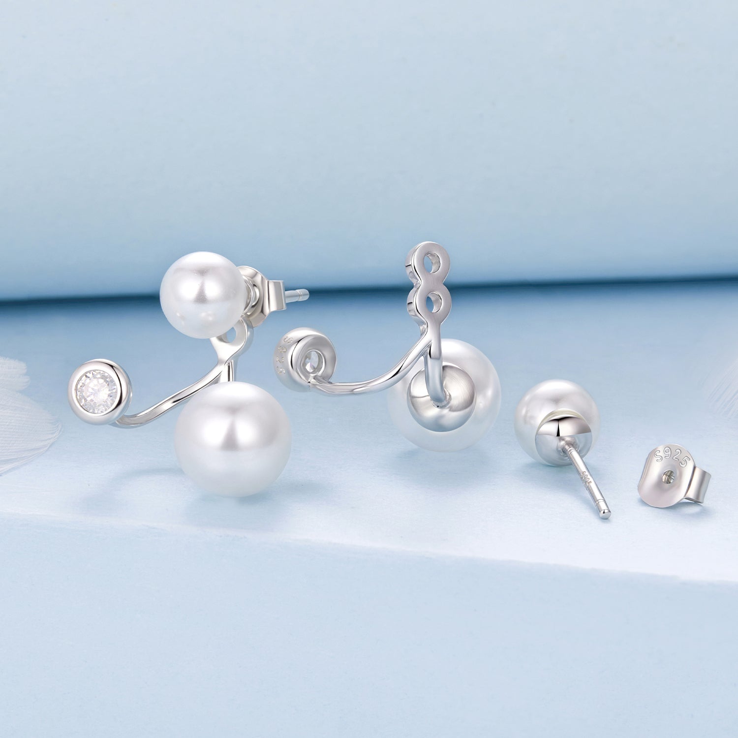 925 Sterling Silver Earrings with CZ and Synthetic Pearl, 1.7cm, White Gold Plated for Women DestGlow
