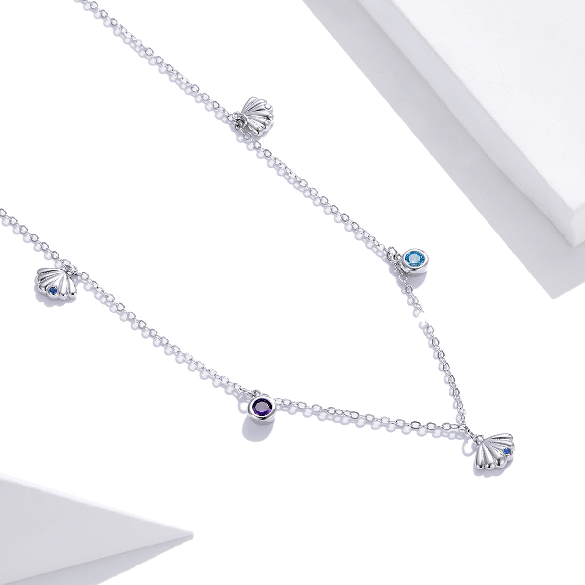 925 Sterling Silver Adjustable Necklace with Scallop Design and Pavé Setting CZ DestGlow