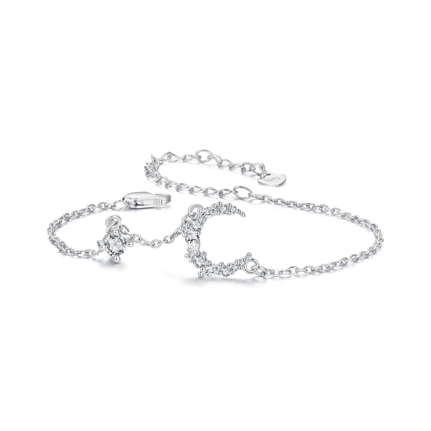 925 Sterling Silver CZ Bracelet with White Gold Plating, 150mm Length for Women DestGlow