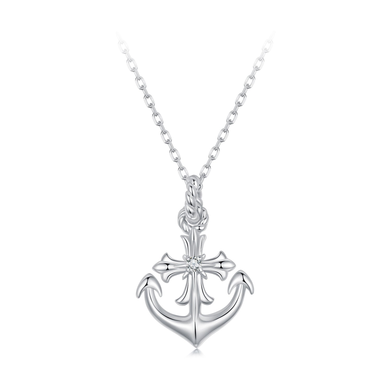 925 Sterling Silver Necklace with Pavé Set CZ and White Gold Plating DestGlow