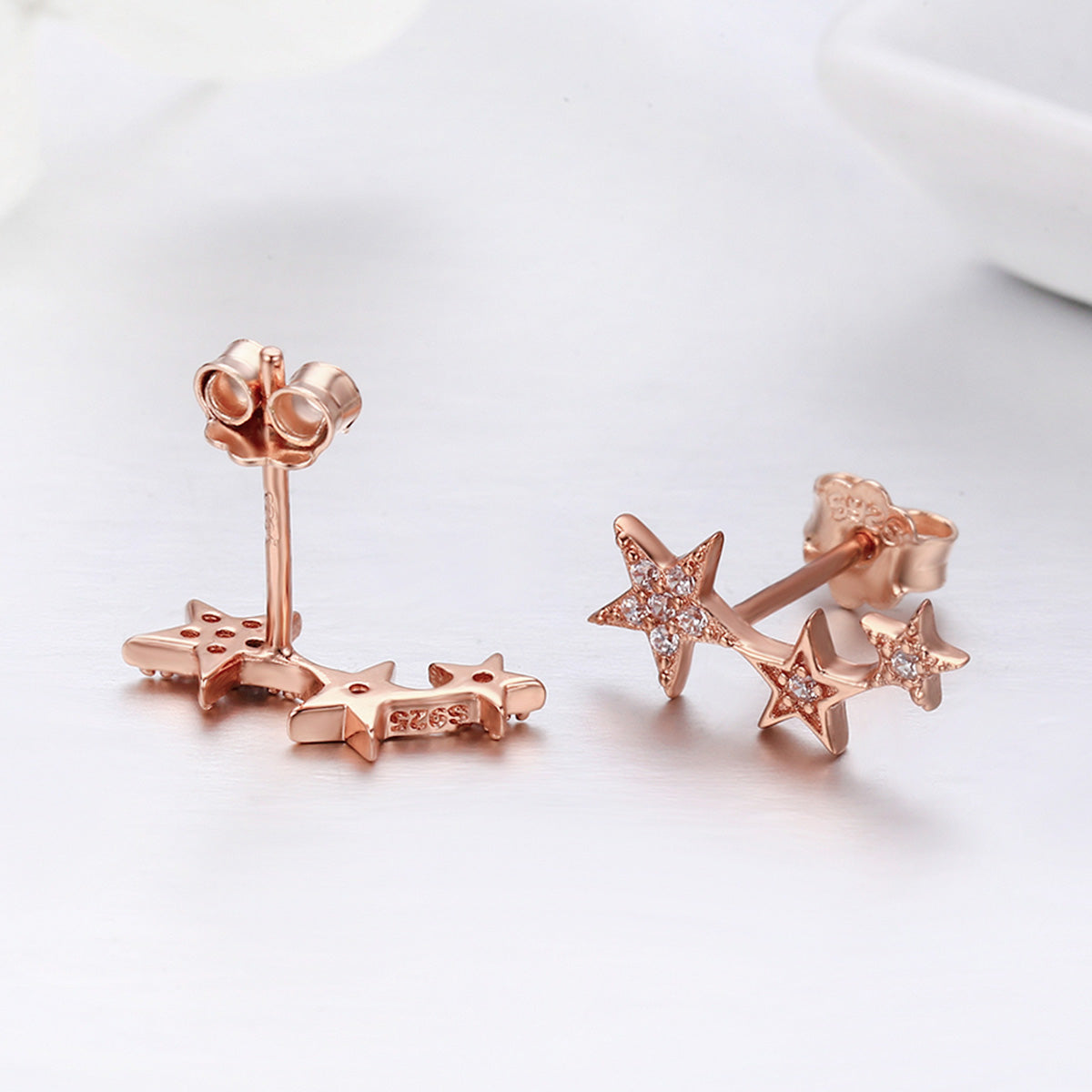 925 Sterling Silver Plated Rose Gold Pavé Setting CZ Earrings for Women DestGlow