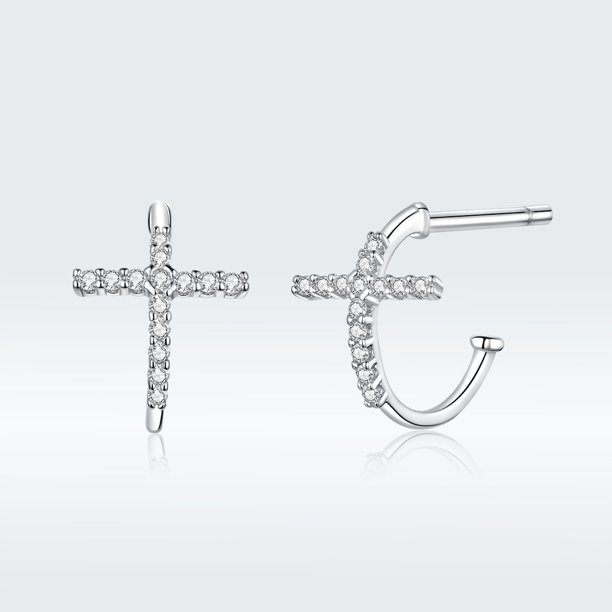 S925 Sterling Silver Earrings with Pavé Set CZ in Platinum Finish DestGlow