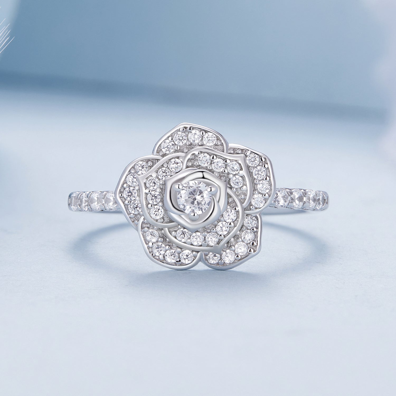 925 Sterling Silver Pavé Set CZ Platinum Plated Ring Size 6 for Women DestGlow
