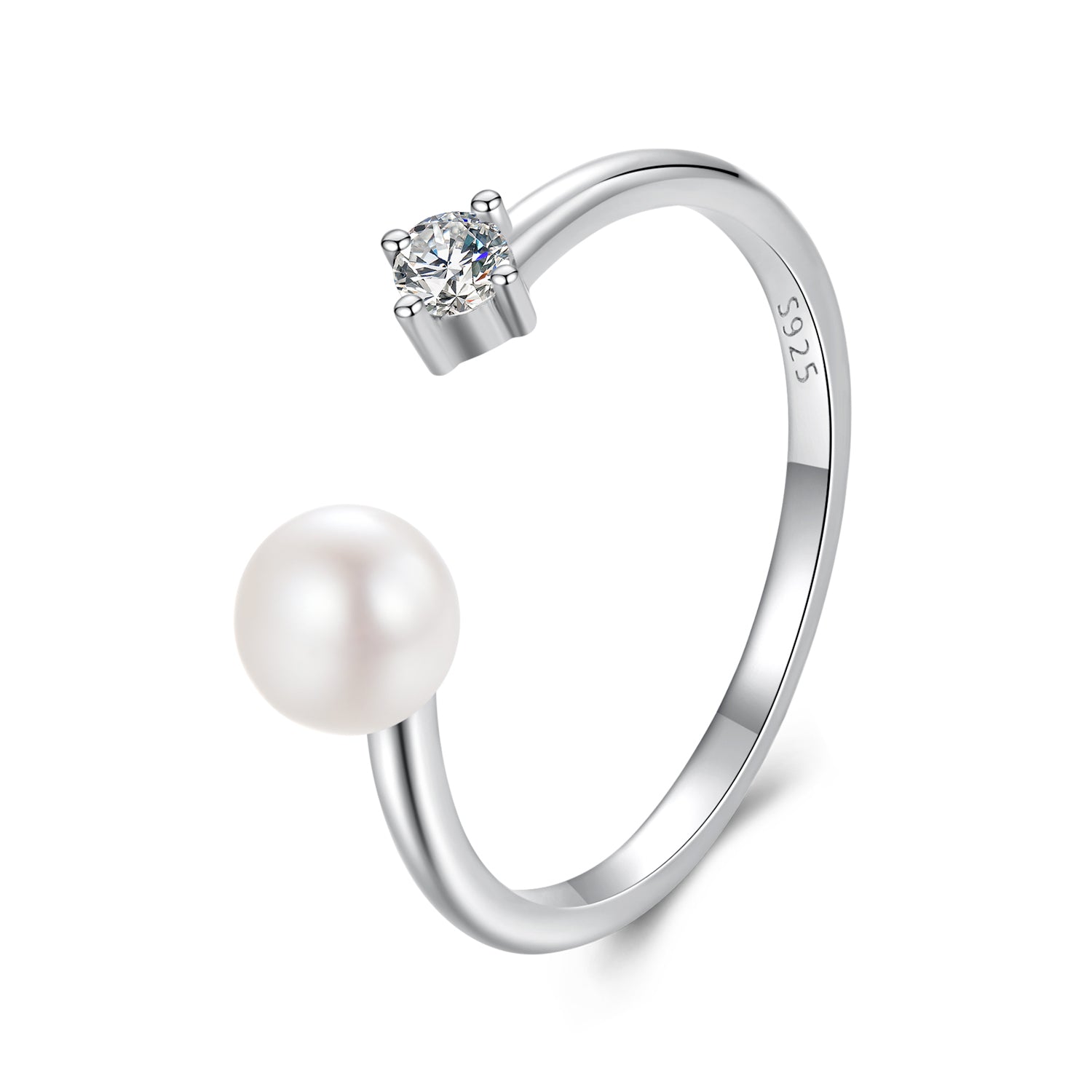 925 Sterling Silver Moissanite Quality Shell Pearl Ring for Women - Size E DestGlow