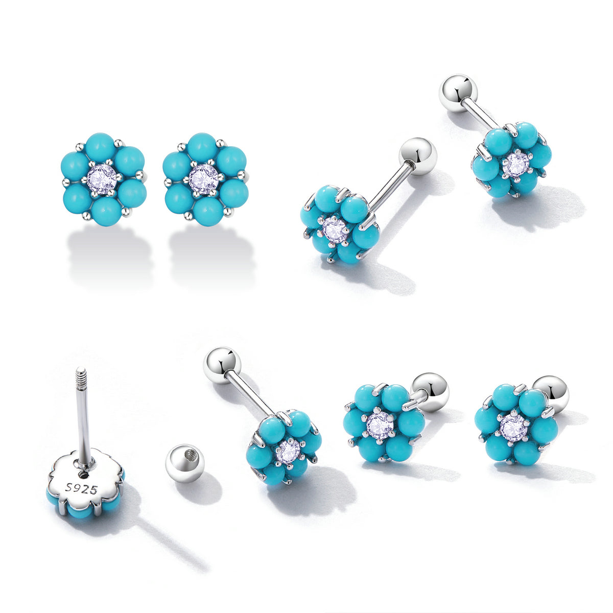 925 Sterling Silver Turquoise Pavé Setting CZ Earrings for Women DestGlow