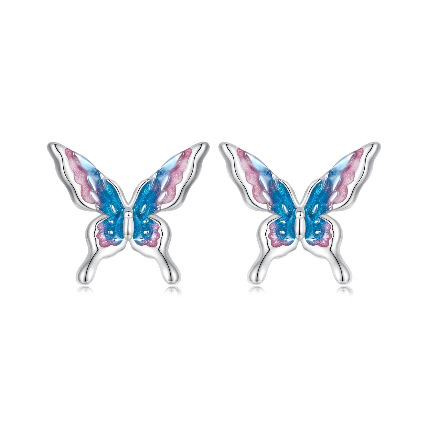 925 Sterling Silver White Gold Plated Enamel Earrings 9x10mm for Women DestGlow