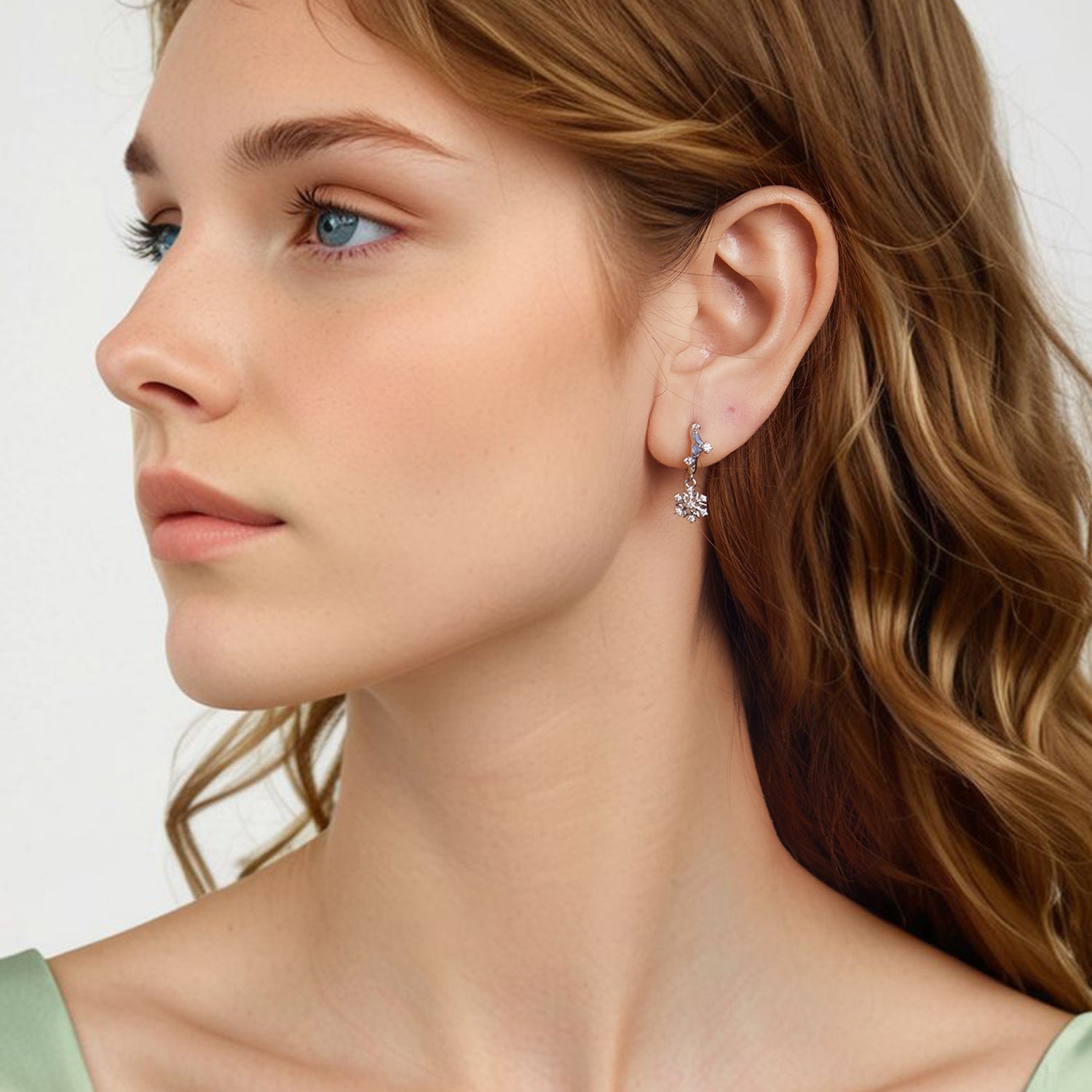925 Sterling Silver Earrings with Plated White Gold, 2.2*0.7cm, Enamel + Pavé Setting for Women DestGlow