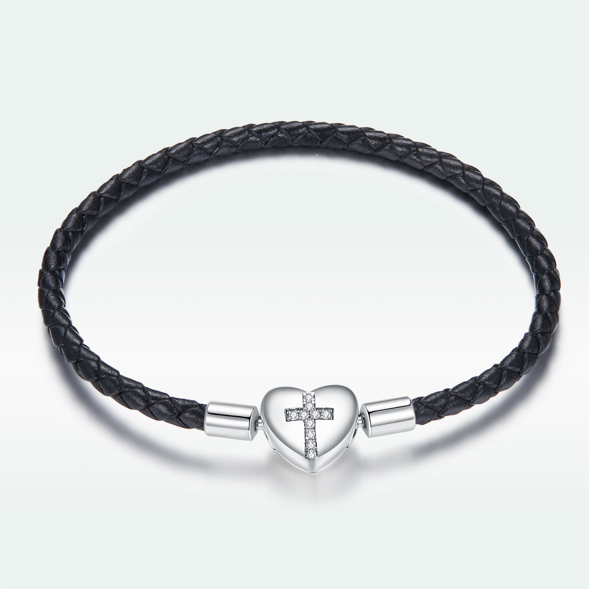 925 Sterling Silver Leather 17cm Bracelet with Oxidized CZ for Women DestGlow
