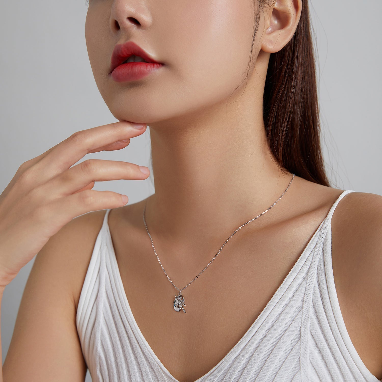925 Sterling Silver Adjustable Pendant Necklace with CZ in Platinum Finish DestGlow