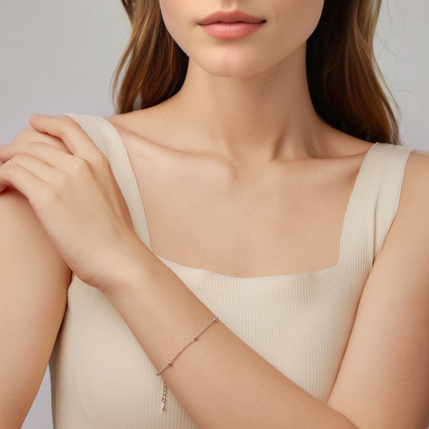 925 Sterling Silver & Plated White Gold Bracelet with Adjustable Length DestGlow