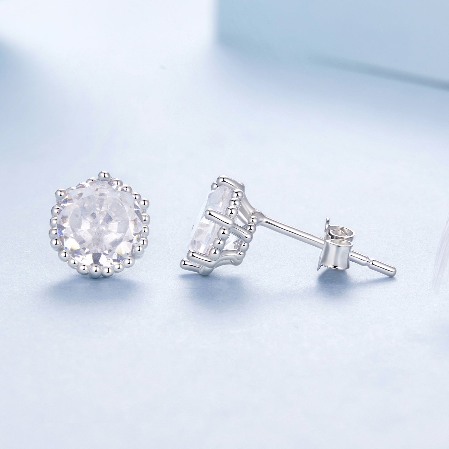 925 Sterling Silver Earrings with Pavé Setting CZ in White Gold Plated DestGlow