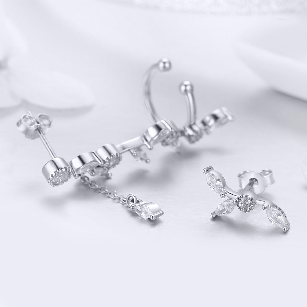 925 Sterling Silver Earrings with Platinum Plating and CZ for Women DestGlow
