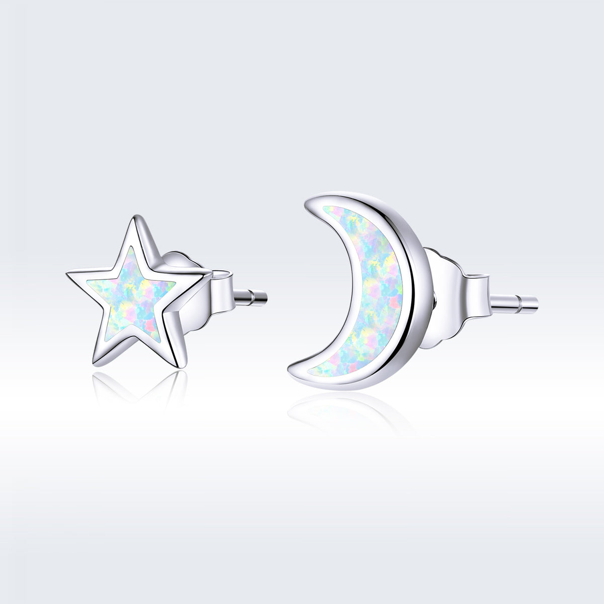 925 Sterling Silver Opal Earrings for Women - Star & Moon Design DestGlow