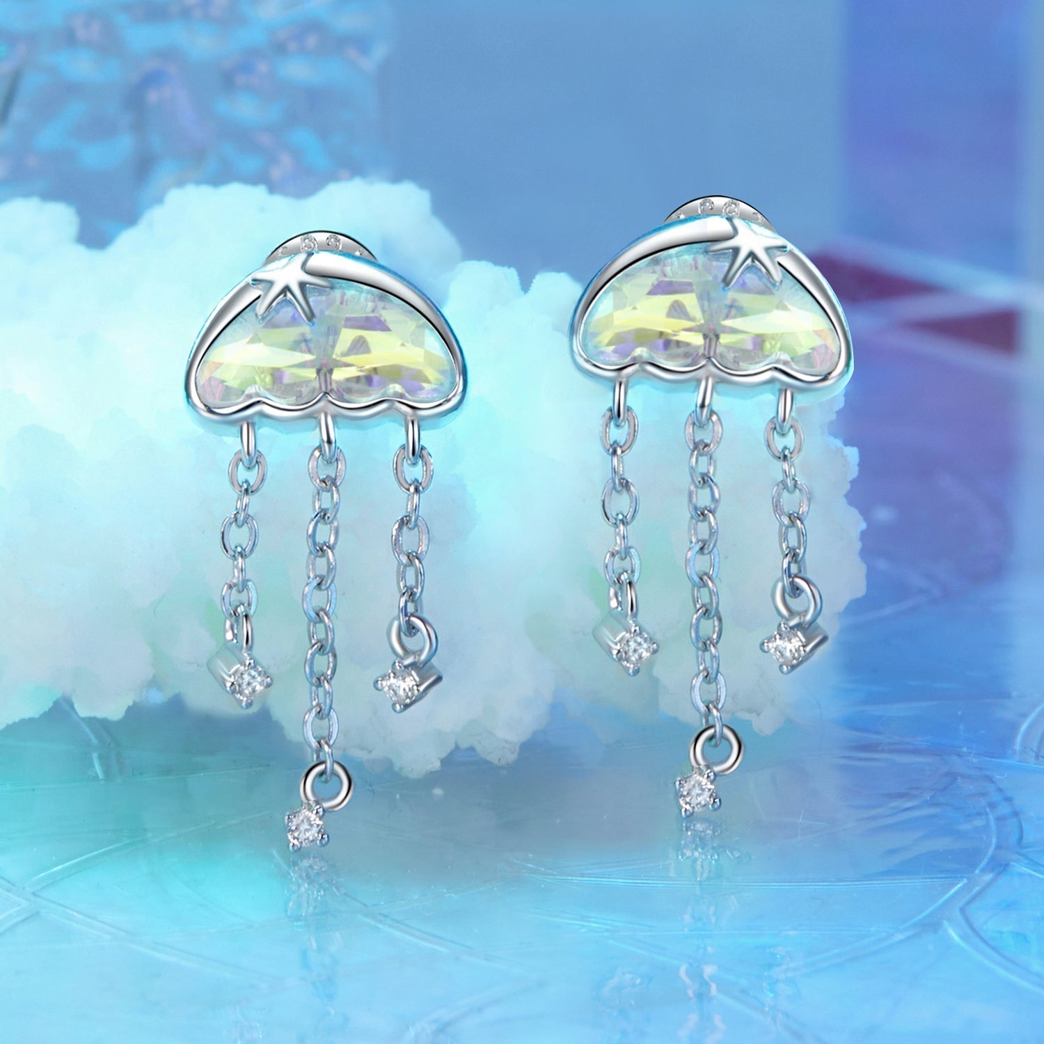 925 Sterling Silver Earrings with Pavé Setting CZ and Transparent Glass DestGlow