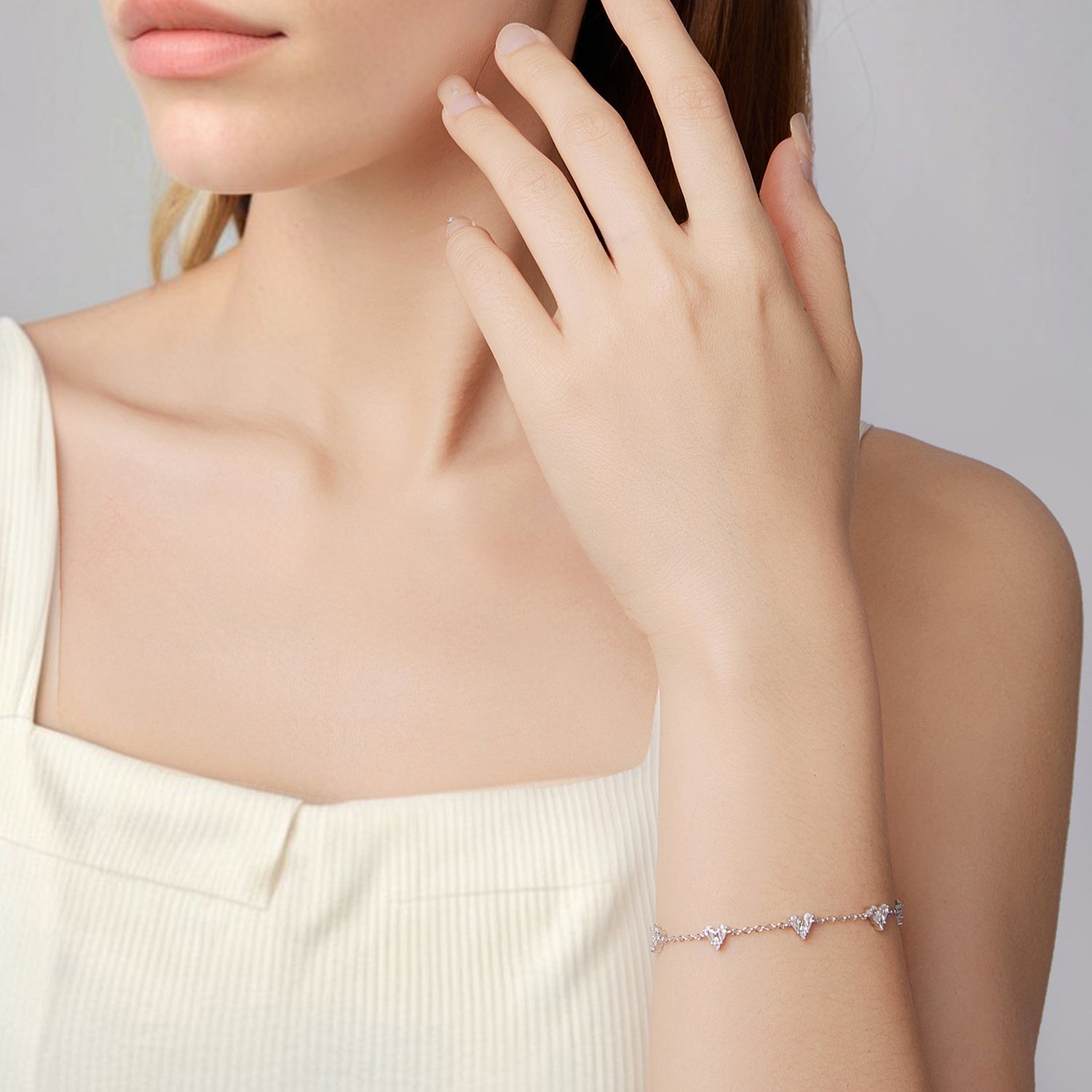 925 Sterling Silver Bracelet with White Gold Plating and CZ Paving for Women DestGlow