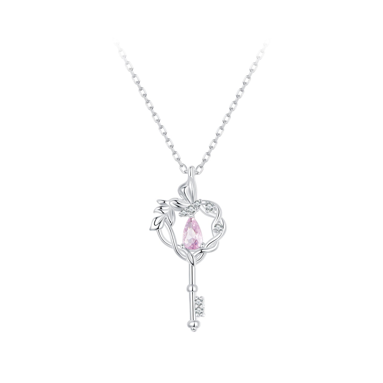 925 Sterling Silver Necklace with CZ in Pavé Setting, 400+50mm Length for Women DestGlow