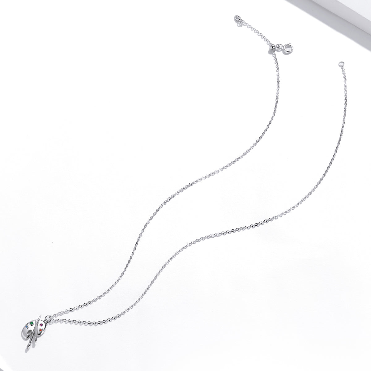 925 Sterling Silver Adjustable Pendant Necklace with CZ in Platinum Finish DestGlow