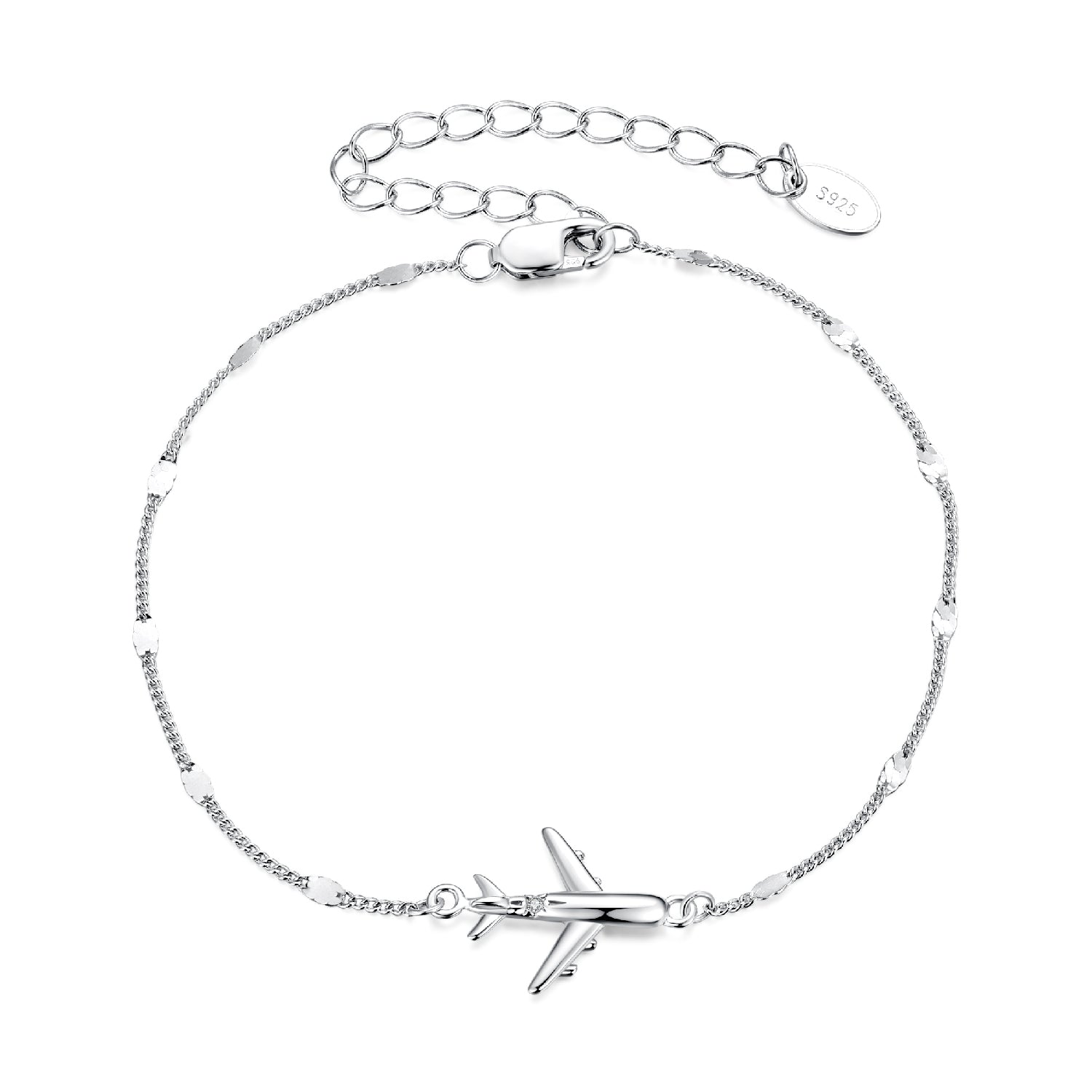 925 Sterling Silver White Gold Plated 16+5cm Bracelet with CZ Pendant for Women DestGlow