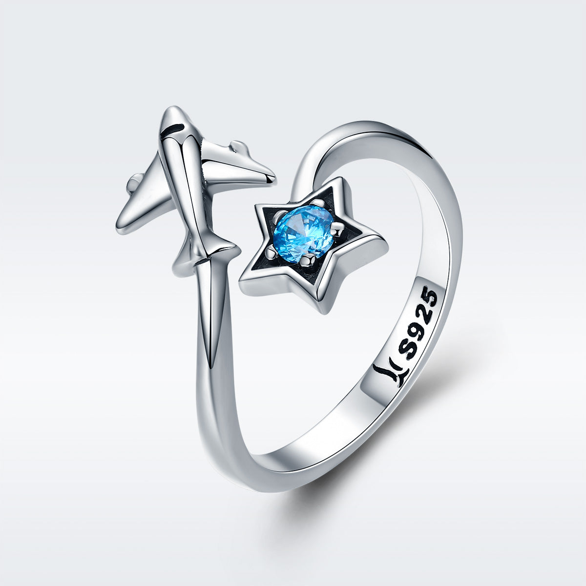 S925 Sterling Silver Star and Airplane Ring Set for Women DestGlow