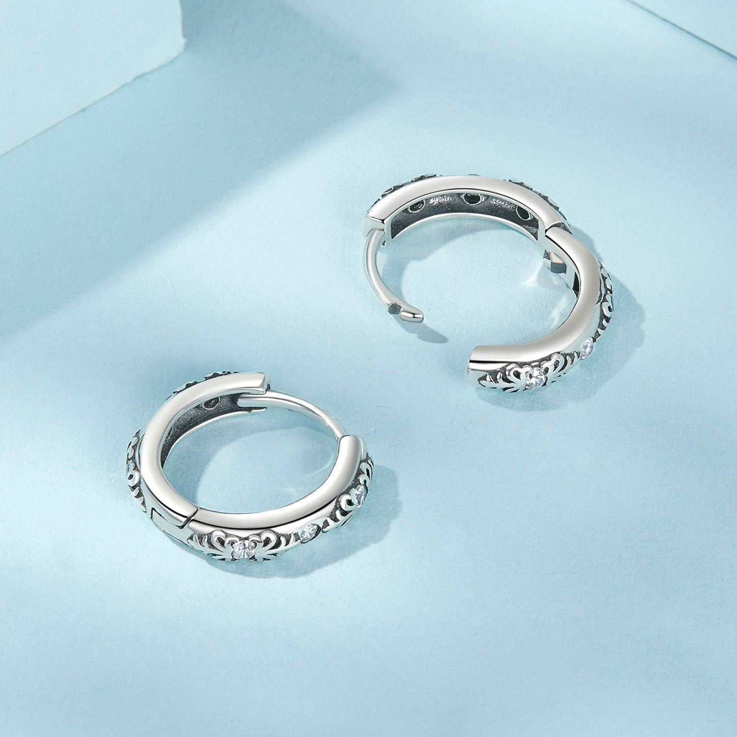 925 Sterling Silver Earrings with Oxidized Finish and Pavé Setting CZ for Women DestGlow