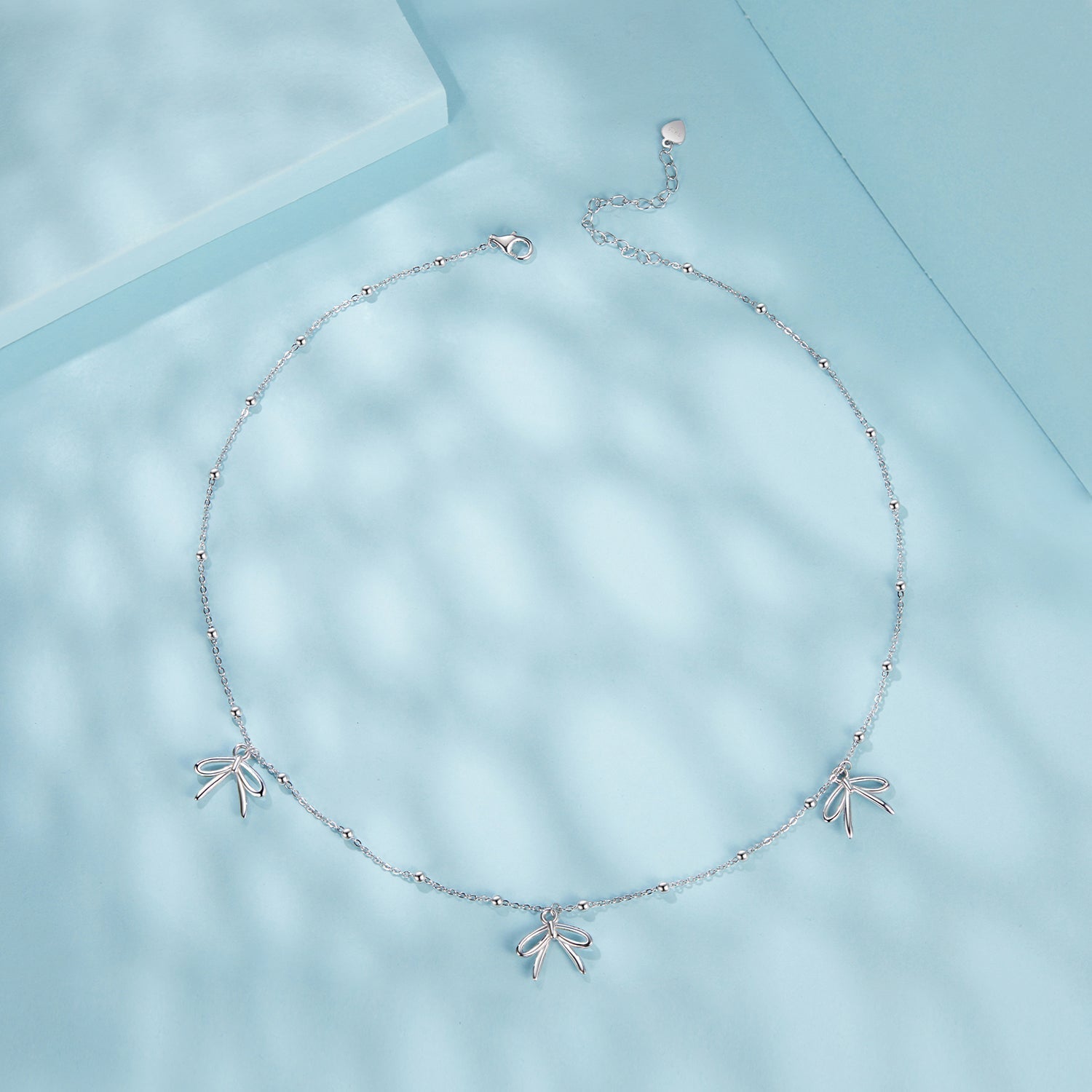 925 Sterling Silver + Plated White Gold Necklace with Adjustable Length for Women DestGlow