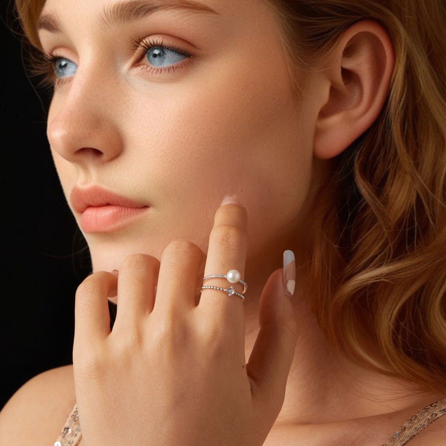 925 Sterling Silver & Moissanite Ring with Freshwater Pearl - Size 6 - Women&