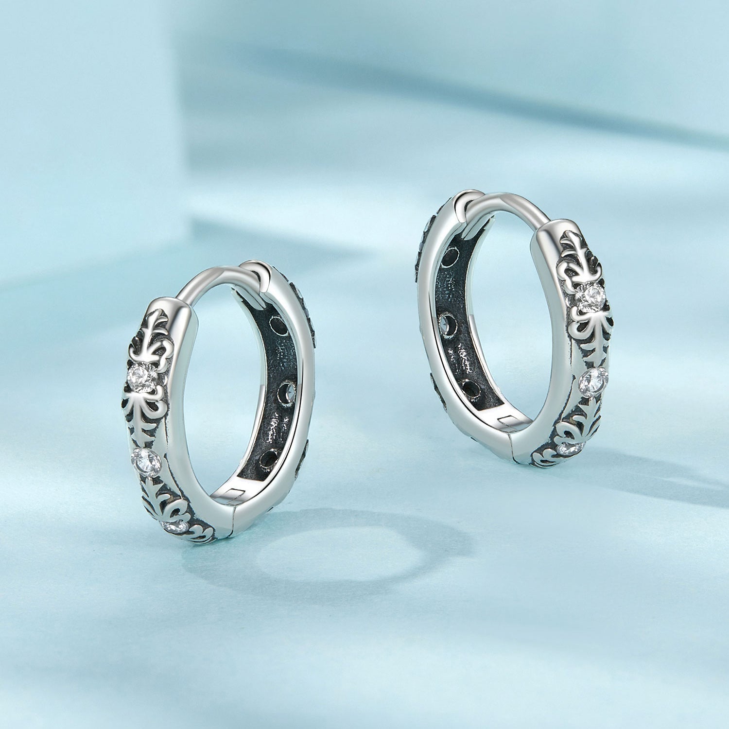 925 Sterling Silver Earrings with Oxidized Finish and Pavé Setting CZ for Women DestGlow