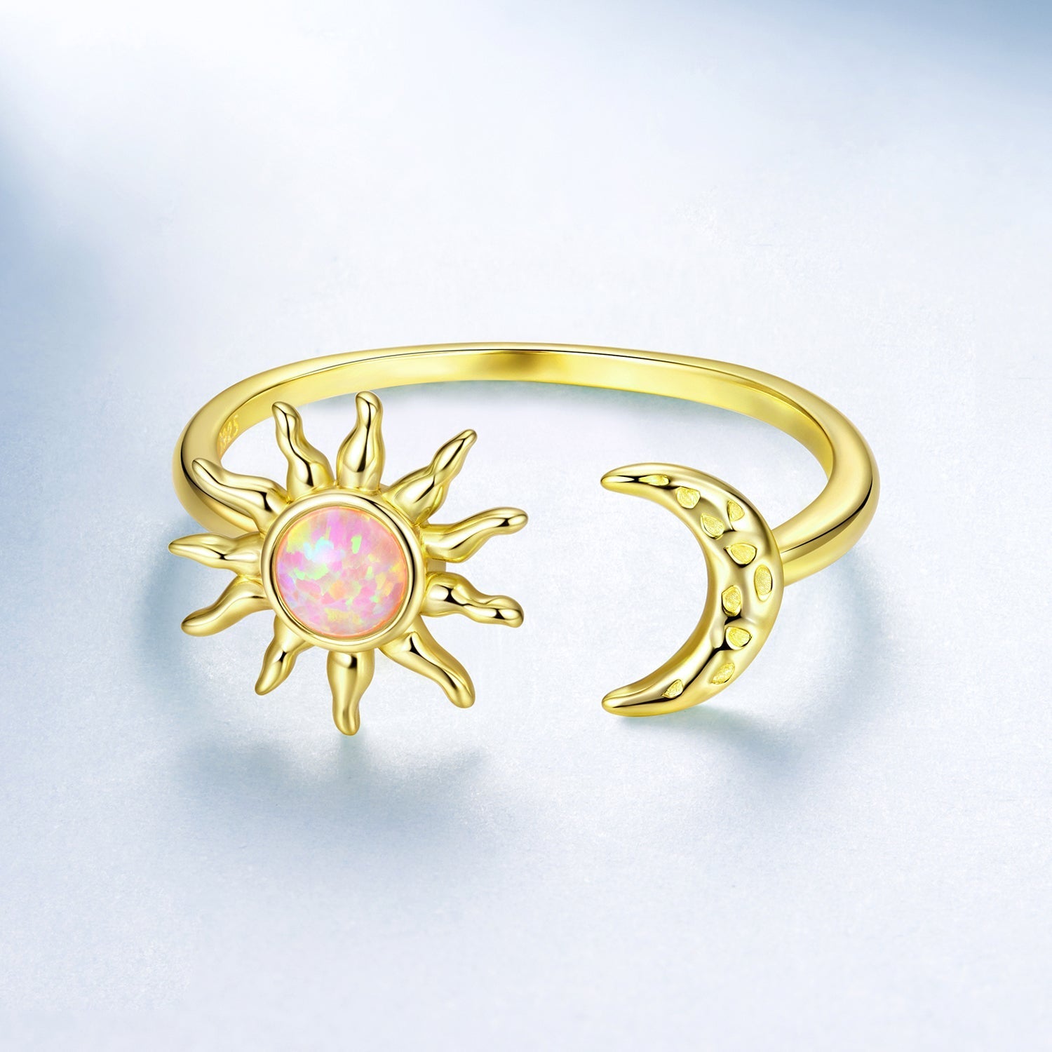925 Sterling Silver Gold Plated Ring with Synthetic Opal Sun & Moon for Women DestGlow