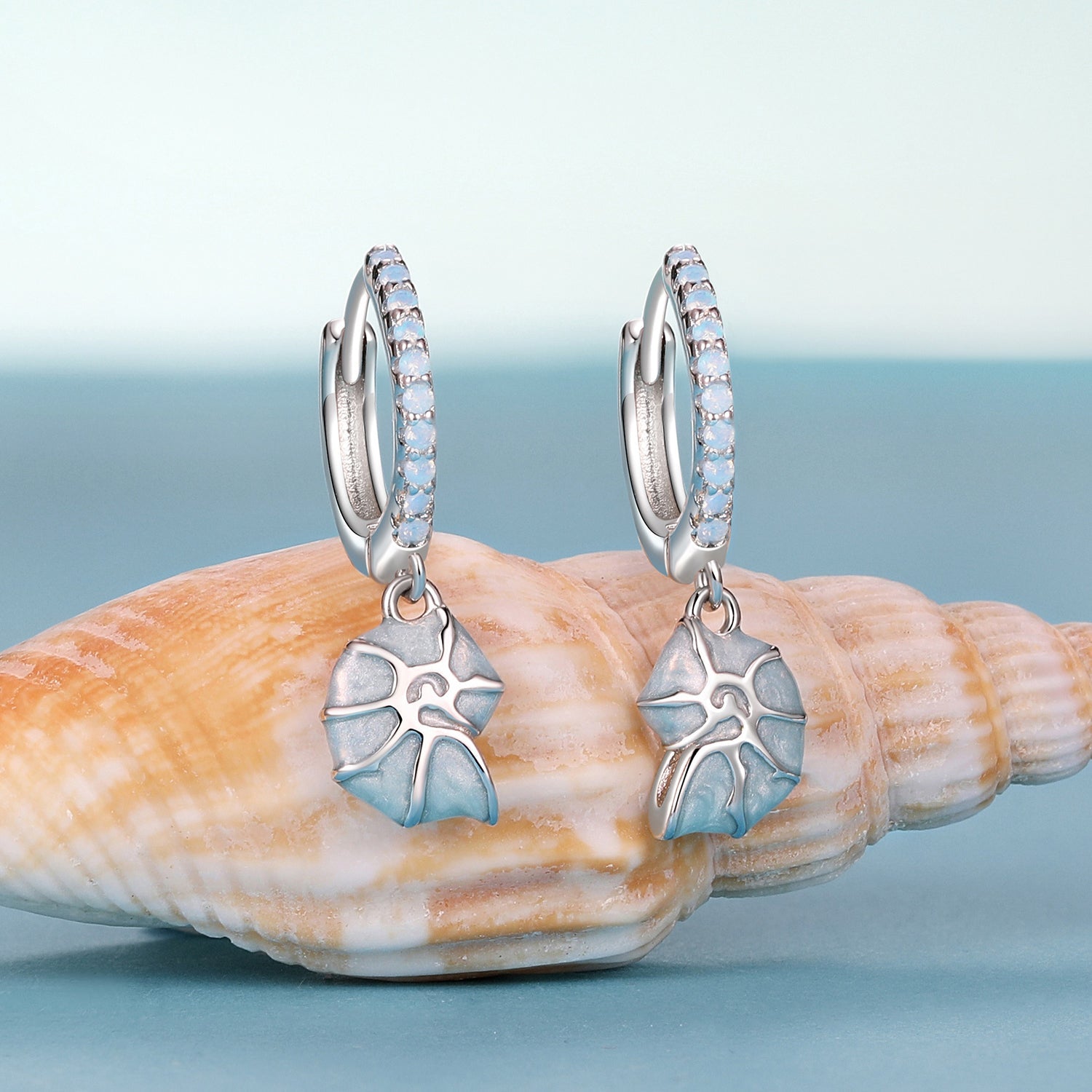 925 Sterling Silver Earrings with Nano Opal Stone and Enamel - 22x8mm DestGlow