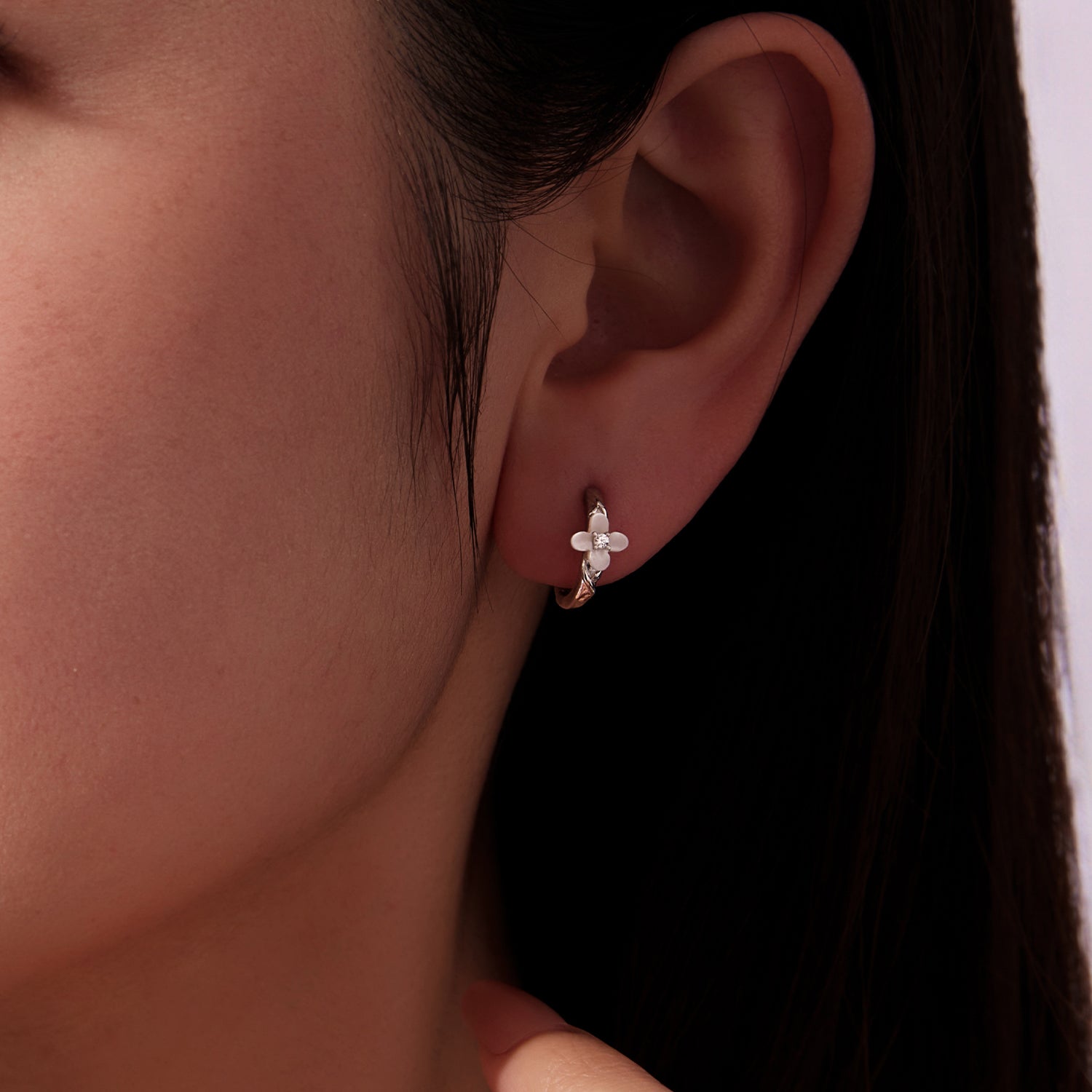 925 Sterling Silver Earrings with Pavé Setting CZ and High-Quality Nacre for Women DestGlow