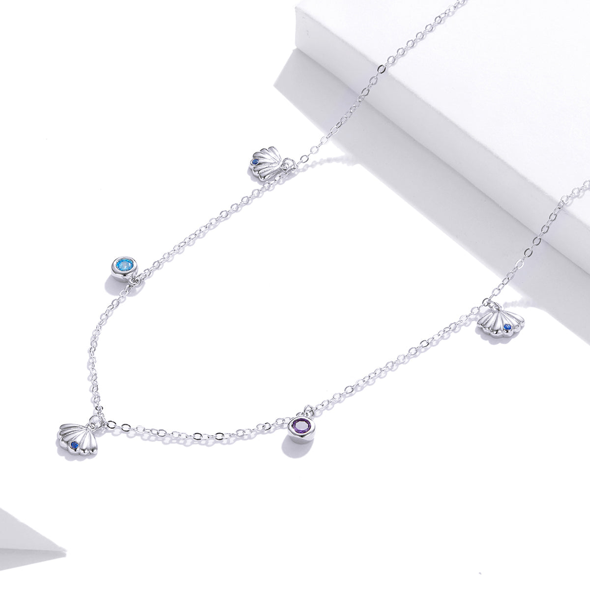 925 Sterling Silver Adjustable Necklace with Scallop Design and Pavé Setting CZ DestGlow