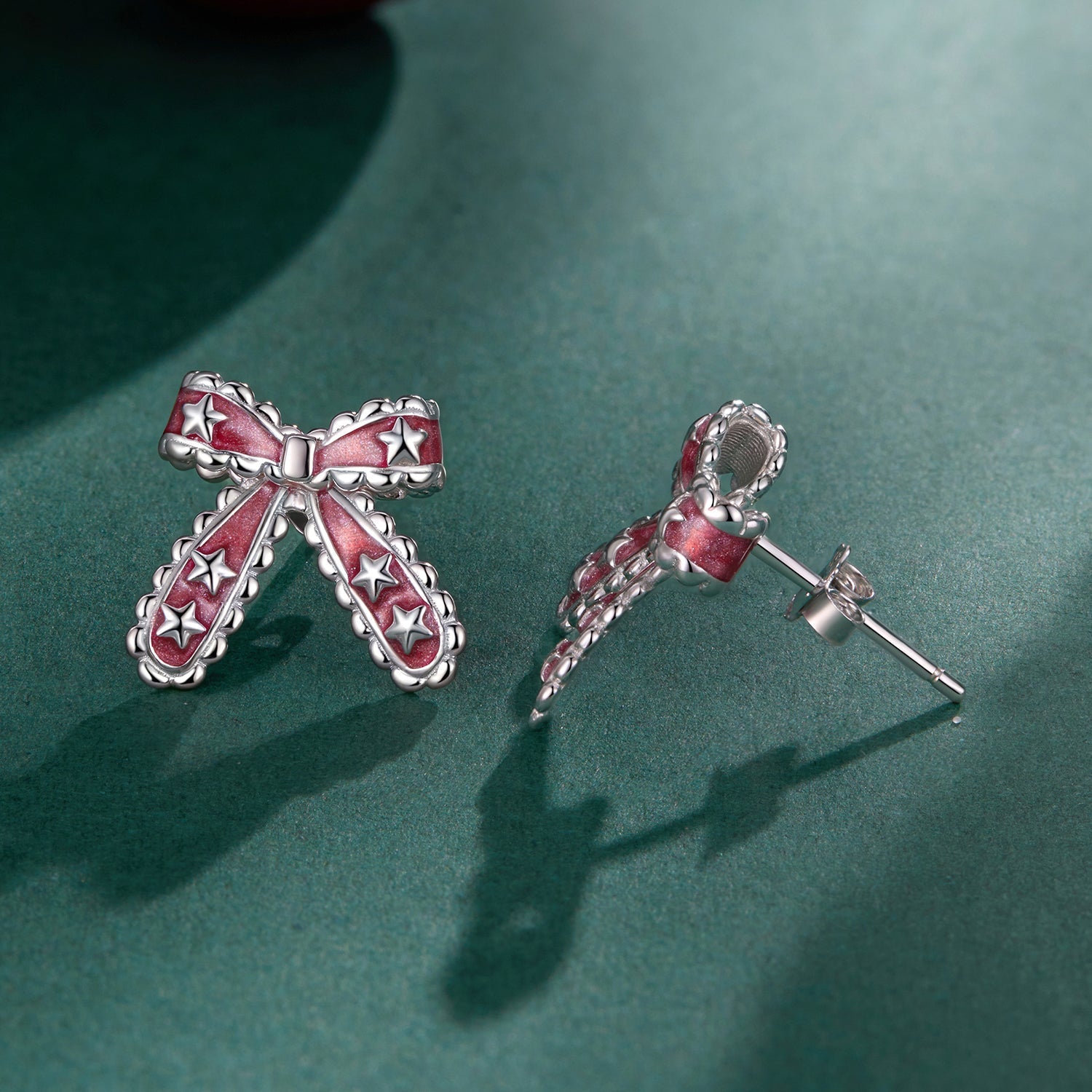 925 Sterling Silver Earrings with Enamel Process in White Gold Plating for Women DestGlow