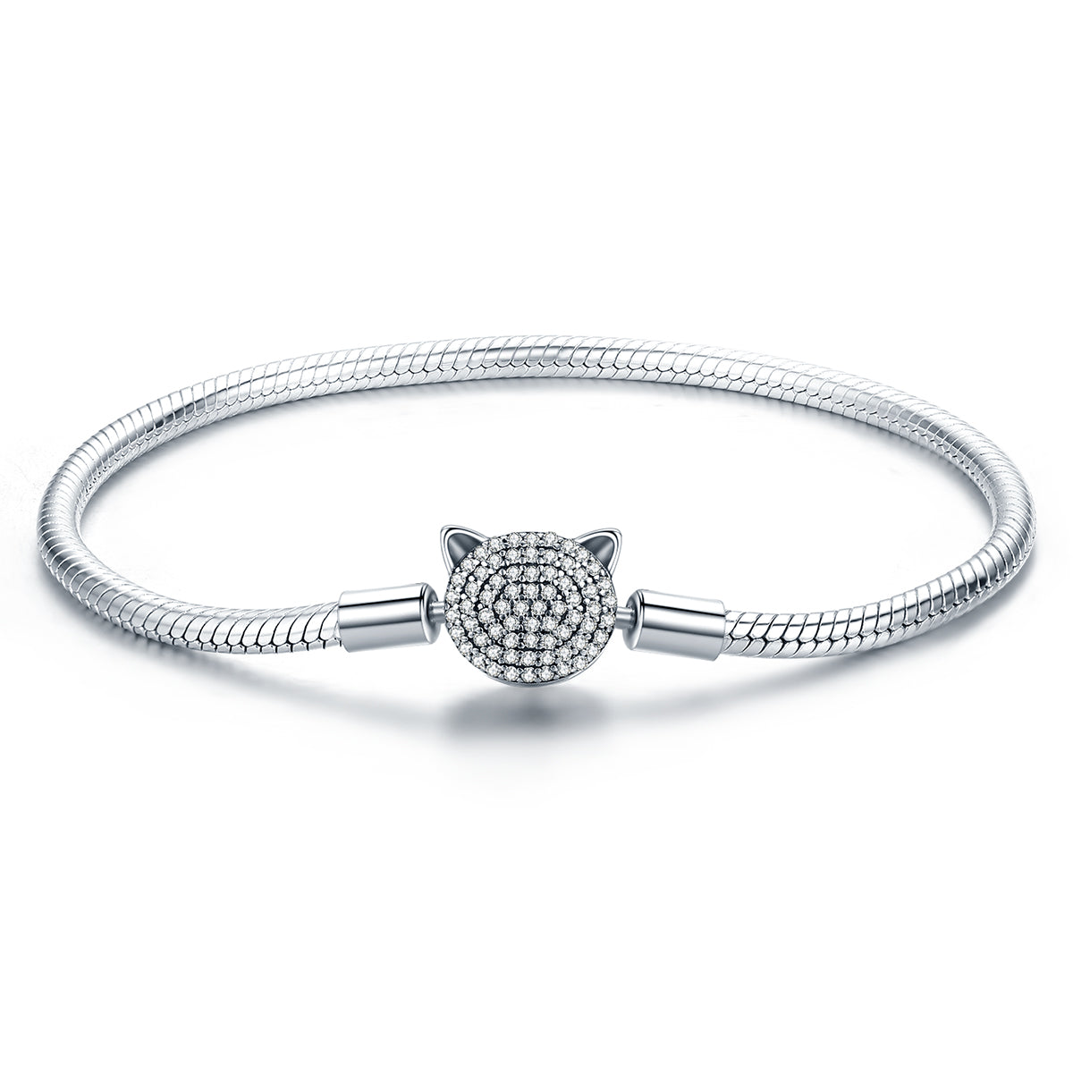 925 Sterling Silver Bracelet with Cat Head Charm, 17cm for Women DestGlow