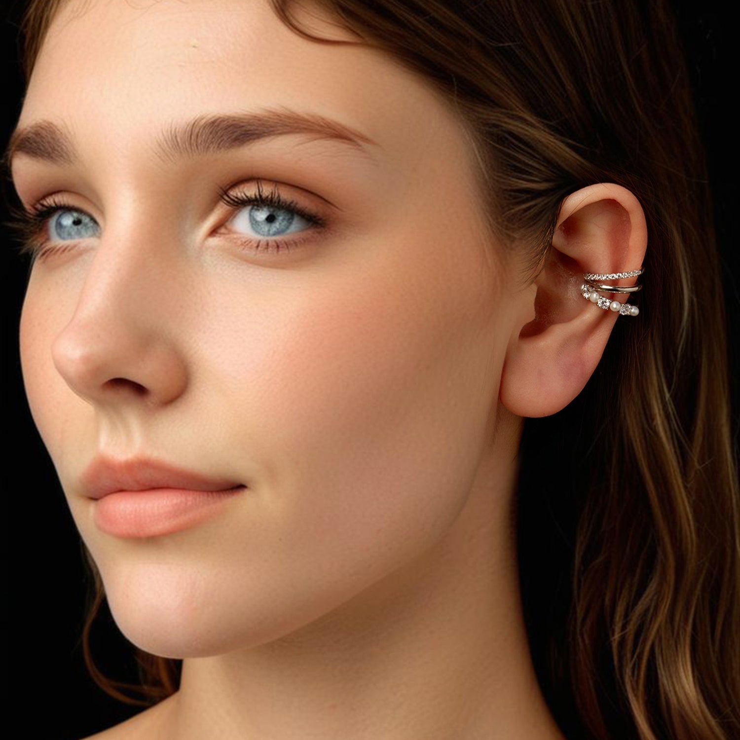 925 Sterling Silver Earrings with Moissanite and Freshwater Pearl for Women, 1.2*1.7cm, White Gold Plated DestGlow