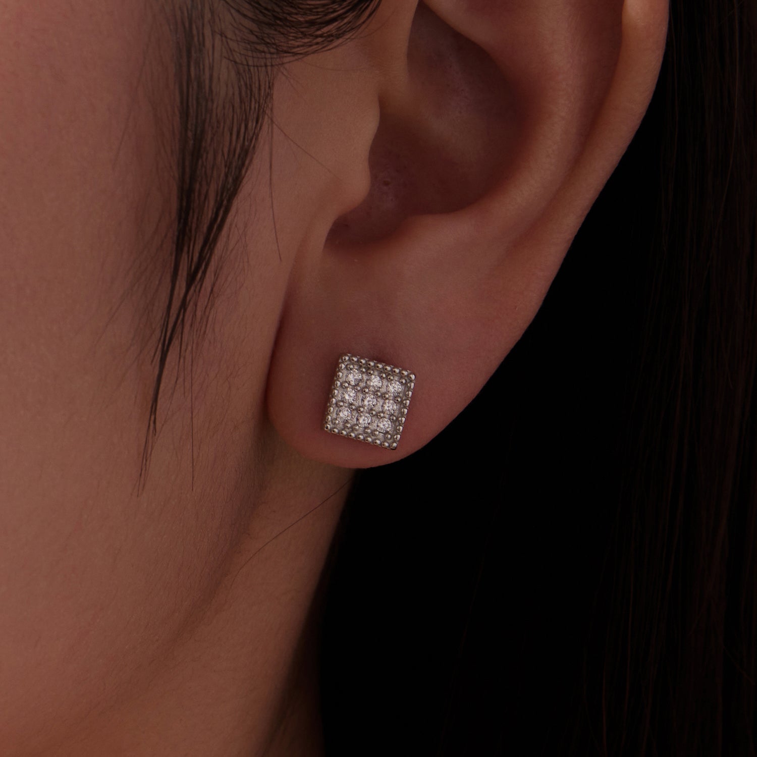 925 Sterling Silver 0.8cm Pavé Setting CZ White Gold Plated Earrings for Women DestGlow