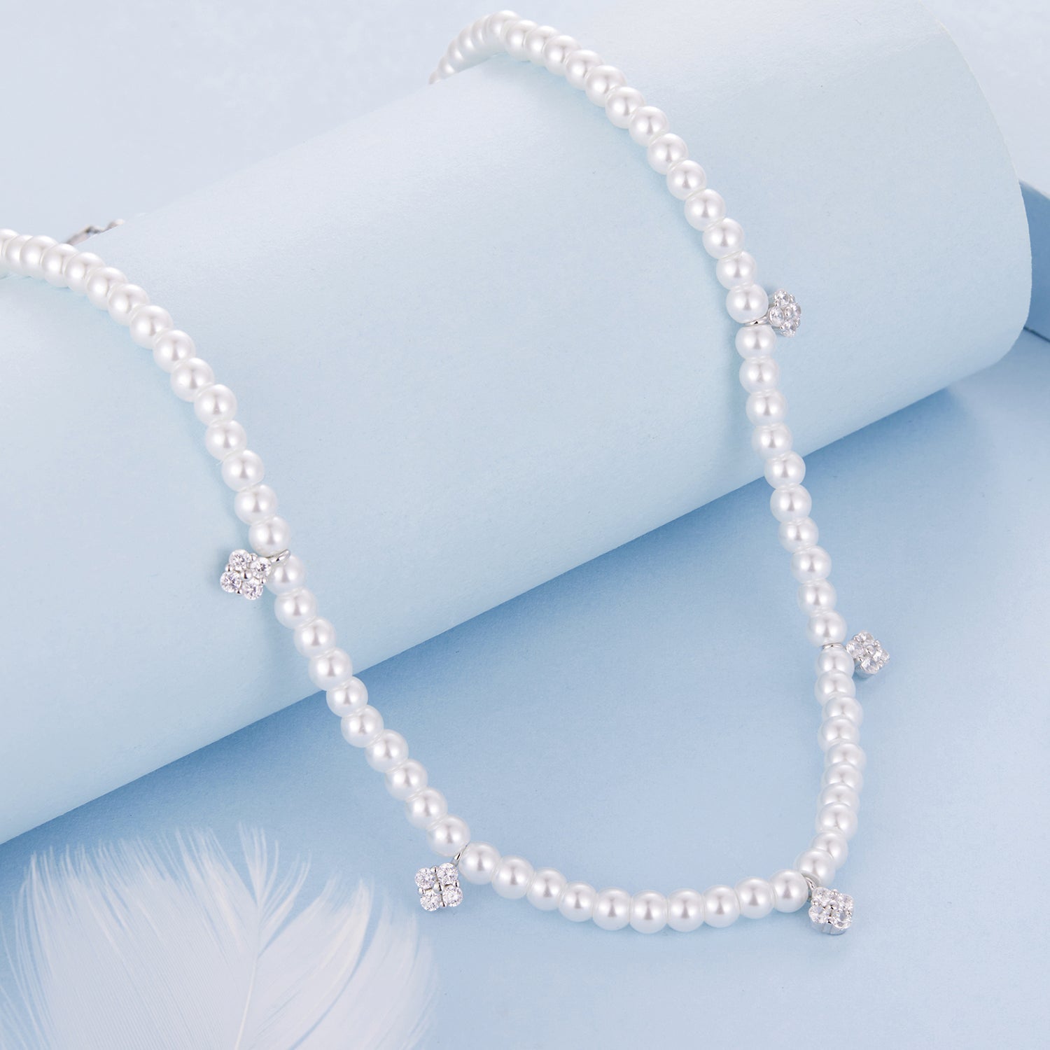 925 Sterling Silver Necklace with Pavé Setting CZ & Synthetic Pearl for Women DestGlow