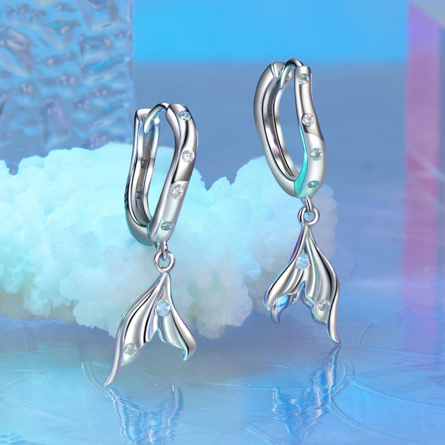 925 Sterling Silver Earrings with Nano Opal Stone and CZ in White Gold Finish DestGlow