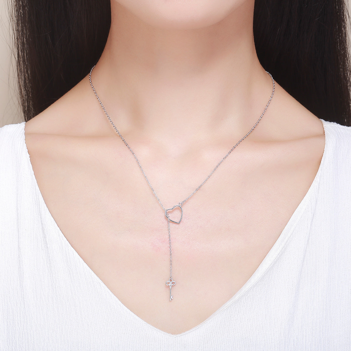 925 Sterling Silver Necklace 55cm with Heart Pendant for Women DestGlow